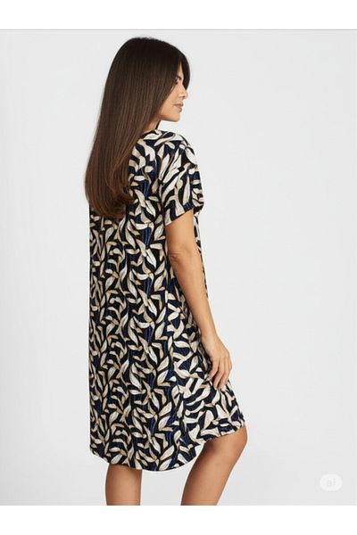 DHDmoda Women's Half Sleeve Patterned Viscose Dress