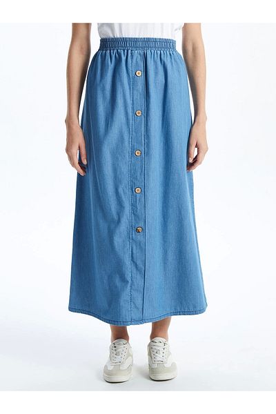 LC Waikiki Lcw Grace Blue Women's Jean Skirt with Elastic Waist New Season