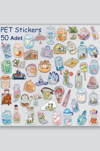 Mona Craftist 50Pcs Transparent Color Sticker Set Bullet Journal Scrapbook Transparent Sticker Laptop Agenda Planner