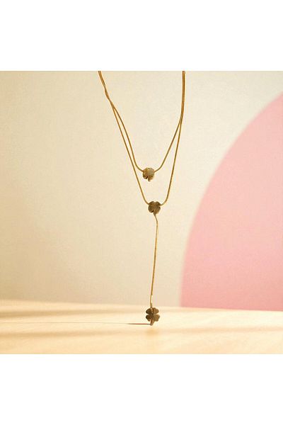 CANMODA Golden Trio - Three Layer Steel Necklace with Clover Detail