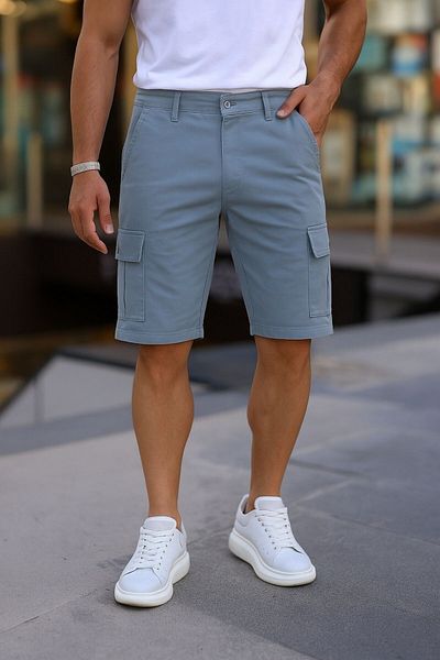 Domoda Ανδρικό Jean Cargo σορτς Slim Fit None Denim με εύκαμπτο ύφασμα με πλαϊνές τσέπες