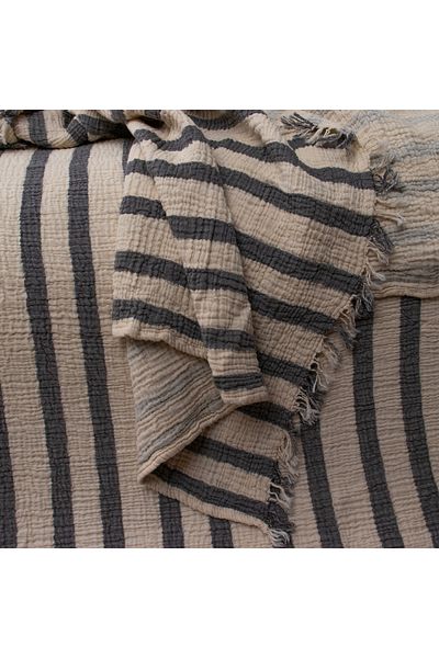 Befera Design 4 Layer Muslin 100% Cotton Double Pique Bedspread 220X240 Anthracite Striped