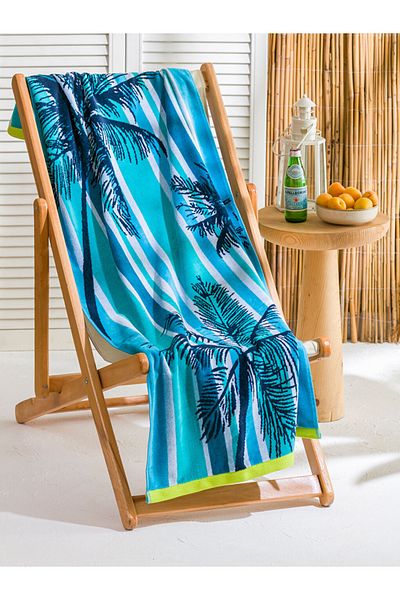 LC Waikiki Μπλε εμπριμέ 100% βαμβακερή ανδρική πετσέτα παραλίας 70x150 cm