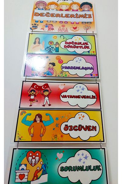 Kozalak Tasarım Our Values Banner for School and Classrooms Customizable Pvc Coated 6 Pieces Banner 30*130cm