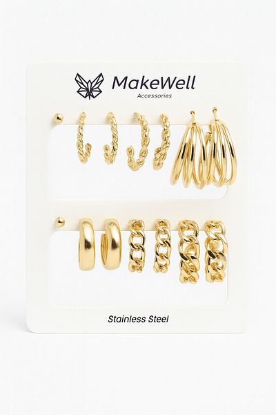 MakeWell Set of 6 Earrings with Ring Star Earrings 6 Types of Ring Models