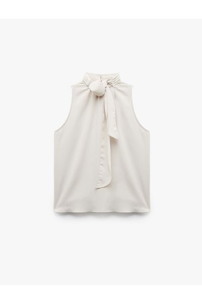 Koton New Season Tie-Up Stand Collar Sleeveless Blouse