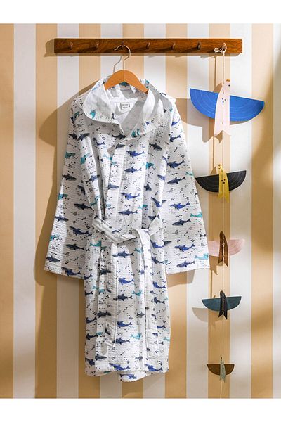 LC Waikiki Mixed Printed Hooded Boy's Bathrobe