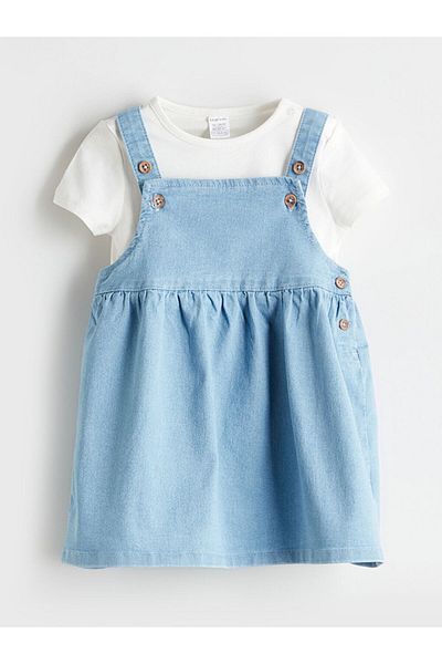LC Waikiki Blue Baby Girl Jean Dress and Blouse 2 Pcs