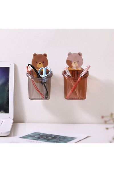 TARIK HOME حامل فرشاة أسنان متعدد الوظائف مع شكل دب، حامل قلم، حامل ملعقة، لاصق، قطعة واحدة