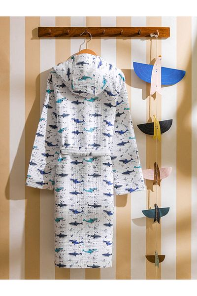LC Waikiki Mixed Printed Hooded Boy's Bathrobe