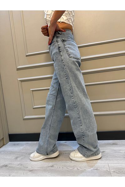 geenz manifacture Hary 90's Blue Snow Lycra Super High Waisted Wide Leg Casual Jeans Pantaloni Palazzo