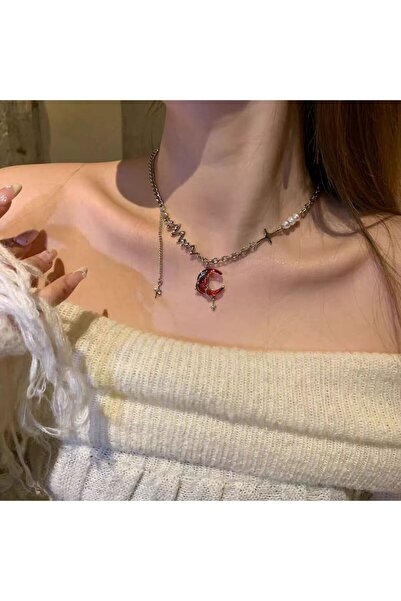 DÜKKAN DESİGN Y2K RED MOON İNCİLİ KOLYE