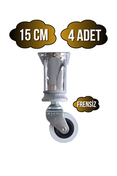 DSYapıAksesuar Metal Chrome Wheel Leg Furniture Table and Cabinet Wheel Leg (Without Brake)(Chrome)(15cm)(4 Pcs)(Diameter:42Mm)