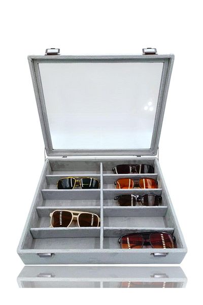 Dijital Çarşı Diji 10 Glasses Box Glasses Bag Suede Gray Inside Gray