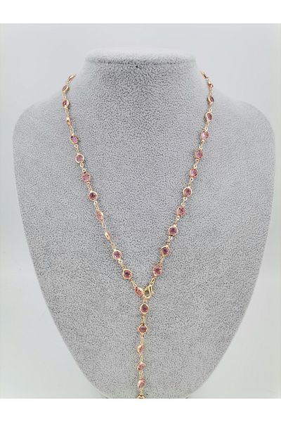 Hobimos Zircon Stone Stainless Tarnish Brass Y Necklace