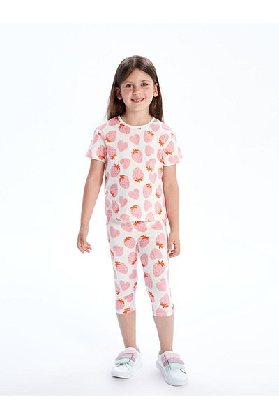 LC Waikiki Ecru Crew Neck Printed Girls' T-Shirt