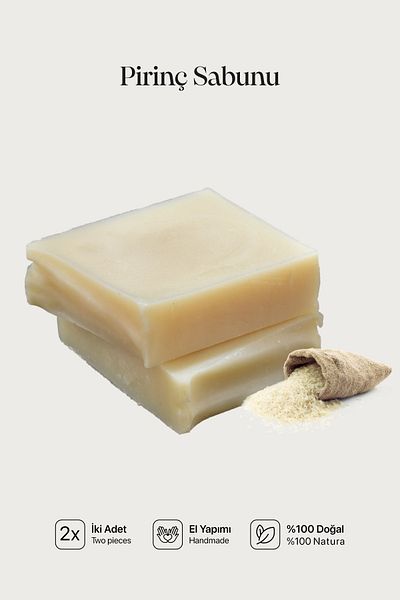Cageartstudio Natural Rice Soap 2 Pack - 100% Handmade and Natural, Skin Friendly, Chemical Free (2 Pieces)