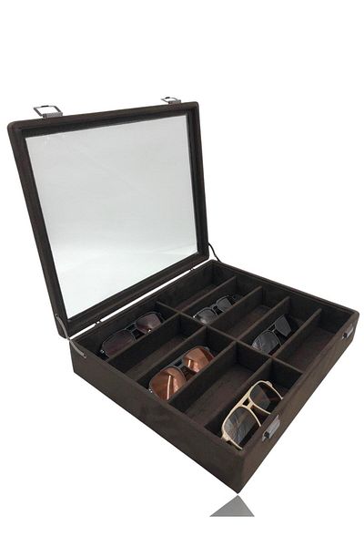 Dijital Çarşı Diji 10 Glasses Box Glasses Bag Suede Brown Inside Brown