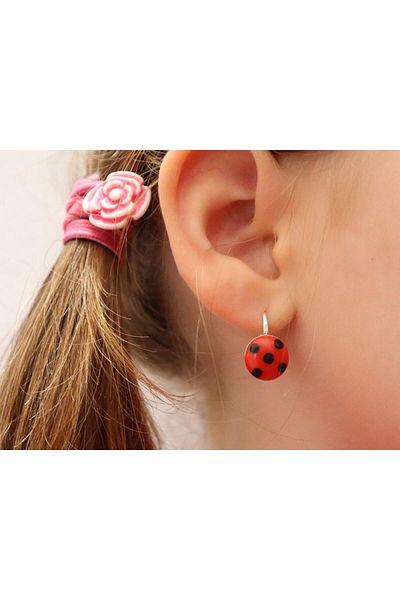Atellier Wearable Art Ladybug silver earrings for children
