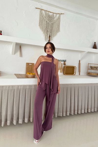 MOZENA Asymmetric Cut Scarf Detailed Double Suit