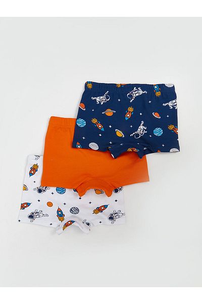 LC Waikiki Navy Blue Elastic Waist Boys Combed Cotton Boxer 3-Piece