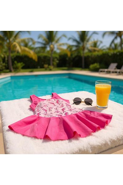 TooHot Girl's Pink Dolphin Themed Dress Swimsuit