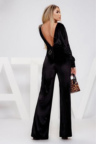 Atmosphere Fashion Elegant black velvet jumpsuit