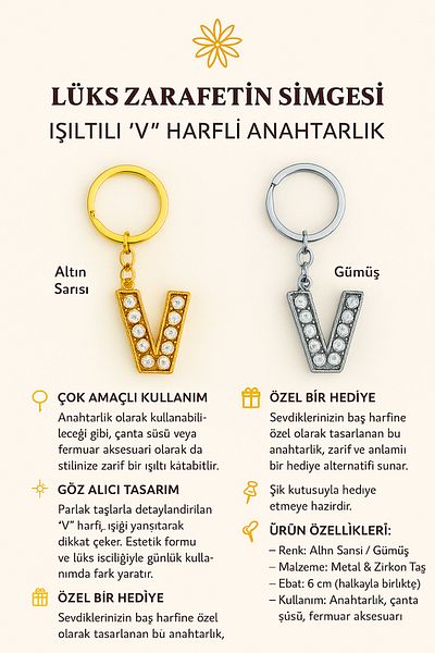 Handley Sparkling'V' Letter Keychain – a Touch of Luxury and Meaning