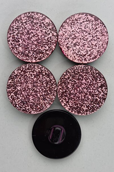 Şirin Yün Büyük Boy Akrilik Simli Pembe Kaban Çeket Hırka Yelek Düğmesi 5 Adet