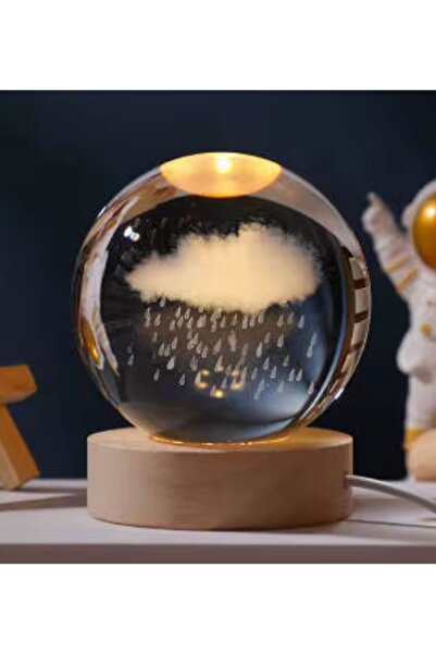 Vefa Decorative Cloud and Rain Design Illuminated Wooden Glass Globe