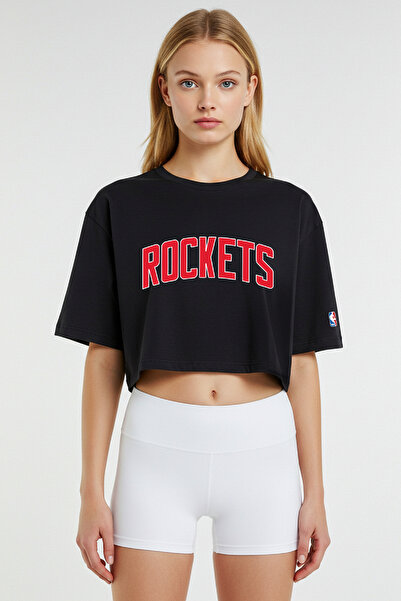 BA Sportswear تي شيرت هيوستن لكرة السلة باللون الأسود كبير الحجم