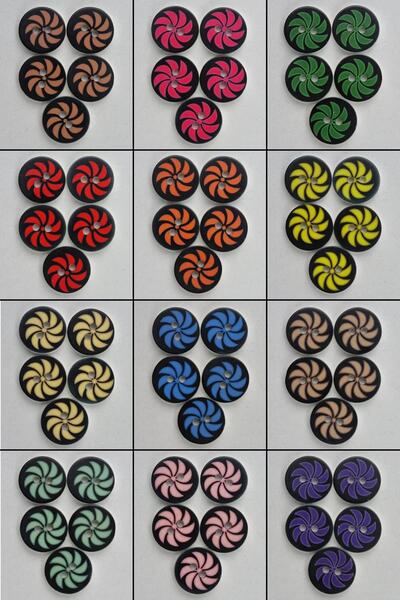 Şirin Yün Rüzgar Gülü Desenli Bebek Düğmesi 60 Adet Her Renkten 5 Adet