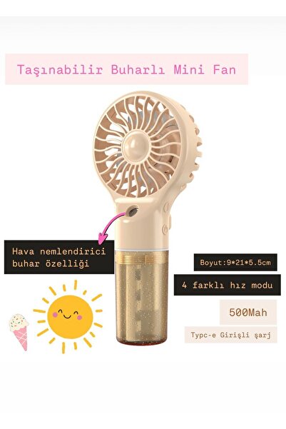AXWER El Tipi Sulu Buharlı Fan Şarjlı Vantilatör Mini Masaüstü El Fan Taşınab...