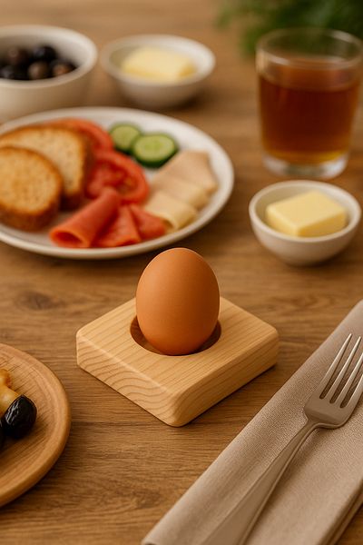 ostende Wooden Egg Cup Single Natural Tableware Presentation Stand Breakfast Table Accessory and Breakfast Organizer