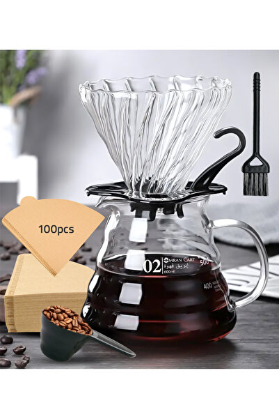 Omran Cart طقم قهوة V60 مكون من وعاء تقديم زجاجي، ومصفاة، وملعقة، وفرشاة، ومجموعة صب وتنقيط