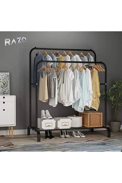 Razo Razo Double Metal Clothes Hanger Rack – Black, 96 x 45 x 150 cm, 35 kg capacity
