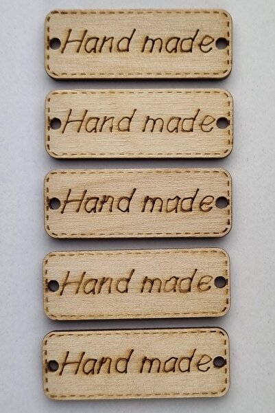 Şirin Yün Dikilebilir Ahşap Dikdörtgen Handmade Etiketi 5 Adet