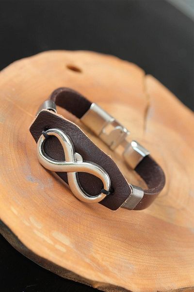 callerrons accessories Brown Leather Men's Bracelet with Infinity Metal Accessories - Ebj250711W36078