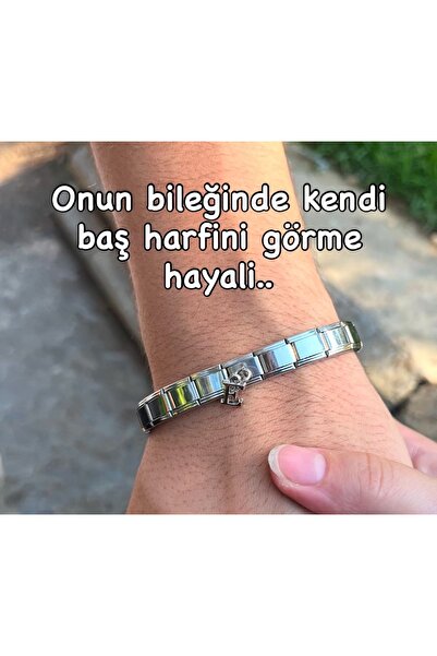 Çelik Kişiye Özel İtalyan Charm Harf Bileklik – Çelik Renk