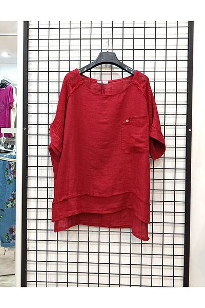 Butik Şans Italian Linen Blouse with Mesh Detail Pockets