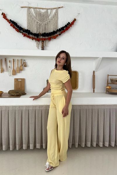 MOZENA Double Suit with Shoulder Detail and Wrinkled Fabric