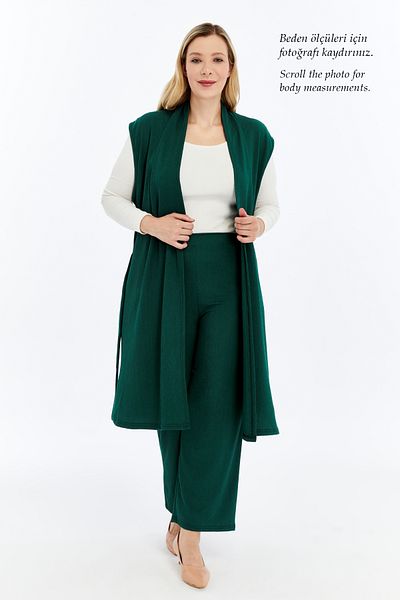 Laden Plus Size Women's Summer Oversized Hijab Pants Belted Brooch Pocket Long Vest Double Suit