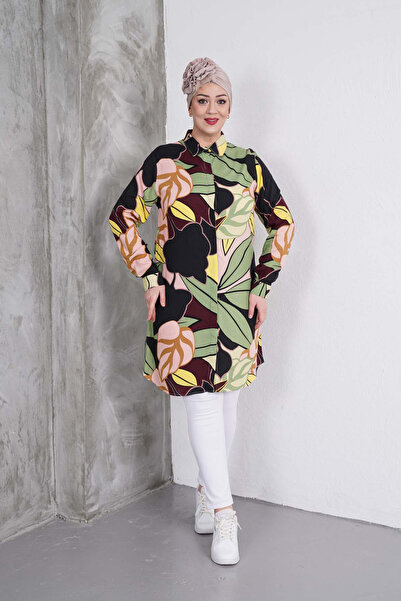 Polologin Butik قميص تونيك ملون بنمط أوراق الشجر