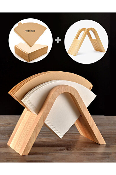 Omran Cart حامل فلتر خشبي + 100 فلتر ورقي بني على شكل حرف V لـ V60 وPurpose Over