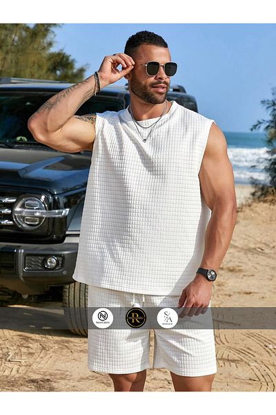Risil-Nu Company New Season Premium Quilted Textured Shorts Double Set Suit