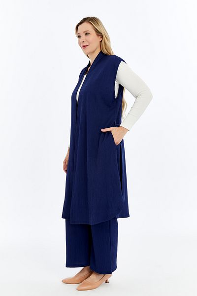 Laden Plus Size Women's Summer Oversized Hijab Pants Belted Brooch Pocket Long Vest Double Suit