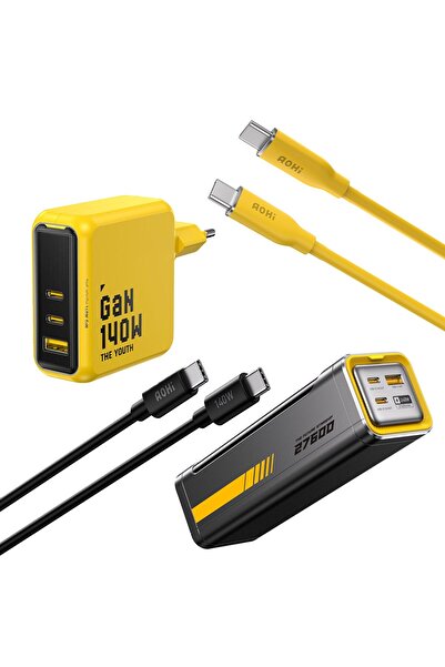 Aohi Youth 140W 3 Portlu Şarj Adaptörü,27.600 mAh 240W PD3.1 Powerbank, 140W 1m PD 3.1 480Mbps Süper