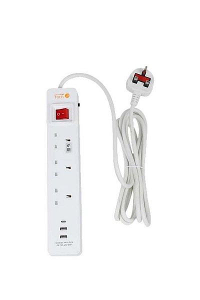 Others Electrical Power Strip with 3 Sockets, 5 Meter Cable, 2 USB Ports, and Type C Port