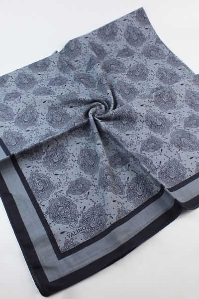 Valino 120x120 Eșarfă supradimensionată cu modele etnice Eșarfă din bumbac Eșarfă cu frunze supradimensionată Albastru - Gri