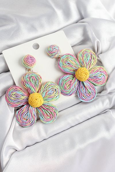 callerrons accessories Brass Rainbow Daisy Model Gold Color Women's Straw Earrings - Ebj250711W36553
